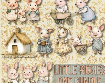 Three Little Pigs PNG | Little Pigs Clipart | Vintage Nursery PNG | The Three Little Pigs PNG