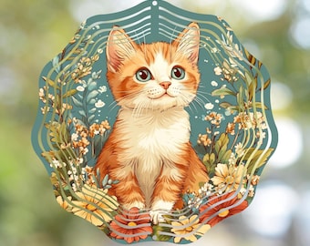 Floral Kitten Wind Spinner PNG Template, Cat Wind Spinner, Floral Cat Wind Spinner PNG