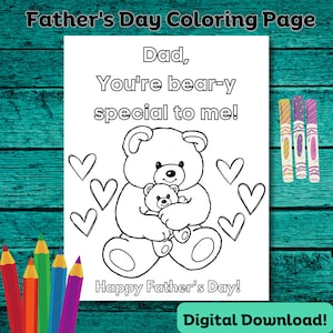 Father&#39;s Day Coloring Page, Printable, Instant Download, Instant Digital Father&#39;s Day Gift