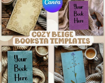 Cozy Bookstagram Hard Cover Book Mockup Canva Templates
