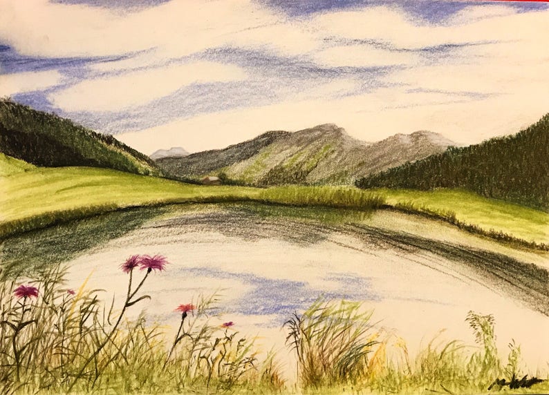 Moorweiher in Tirol , Pastellmalerei auf Papier 29,7x21 cm image 1