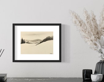 Aussicht, Kohlezeichnung auf Papier DIN A4, Original Landschaftsmalerei von Marc Wolf