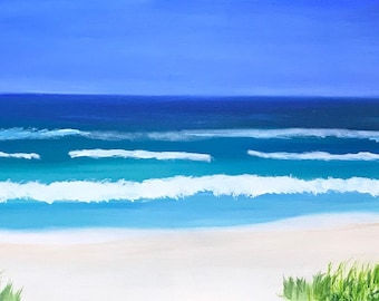 Erfrischende Weite, maritime Acrylmalerei auf Leinwand, 120x40cm