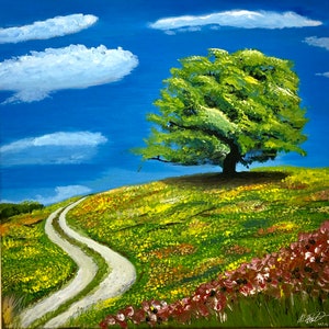 Baum auf der Frühlingswiese, Kunstdruck des original Acrylbildes von Marc Wolf