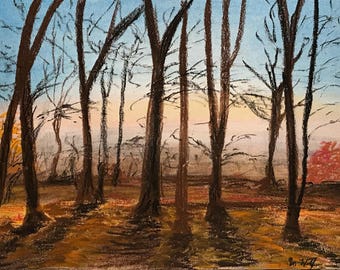 Letzte Tage im Herbst, Pastellmalerei auf Papier, DIN A4 (29,7x21cm), original Landschaftsmalerei von Marc Wolf
