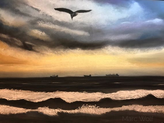 Segeln im Sturm, Pastellmalerei auf Papier