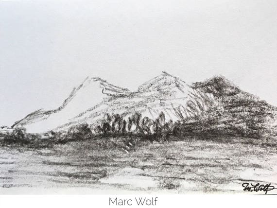 Montagne Fusain Dessin Sur Papier 6 5 X 9 9 Cm