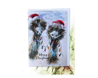 Cartolina di Natale con emù australiani