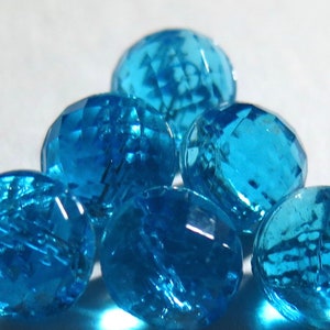 Vintage Set of 6 Small Blue Glass Buttons - Faceted - Rounded Contour