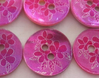 6 boutons MOP teints en rose gravé - Flower Design 9/16 « - Nouveau vieux stock