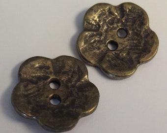 Flower Shaped Yellow Metal Buttons - Floral Themed - Plant Life