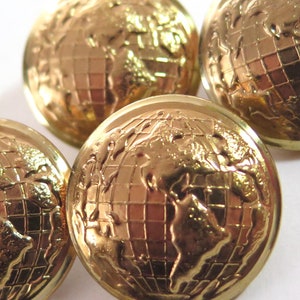 Set van 4 metalen vintage kwaliteitsknopen, wereldbol met lengte- en breedtegraad