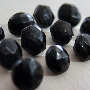 Tiny Antique Faceted Black Glass Buttons - Various Shapes & Sizes
