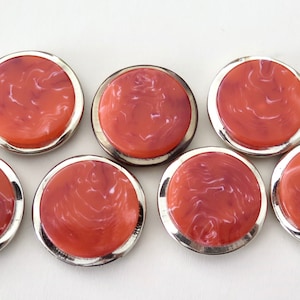 Set of 7 Red "Marble" Buttons - Metalized Gold Base
