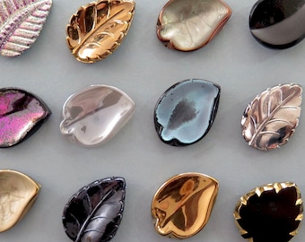 Glass Leaf Shaped Realistic Buttons, 7/8" - Opalescent, Gold, Silver