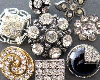 Vintage Rhinestone Paste Buttons - Silver & Gold Metal Settings