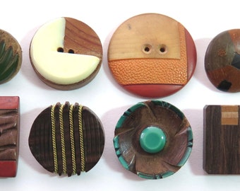 Vintage Wooden Buttons with OME, Bakelite, Metal, Parquetry