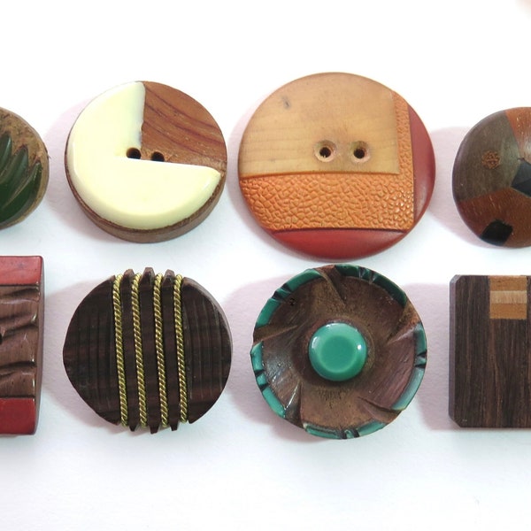 Vintage Wooden Buttons with OME, Bakelite, Metal, Parquetry