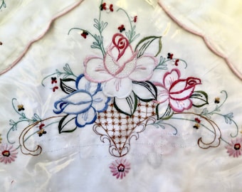 Vintage FULL/Double Set - Flat Sheet & Pillowcases - New in Package - Elegant Floral Embroidery