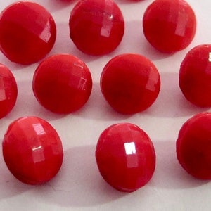 12 Tiny Antique Pressed Red Glass Buttons - Faceted Surface