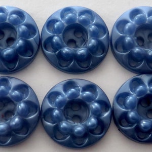 Set of 6 Pretty Blue Vintage Buttons - Pierced - Jelly Mold Shape