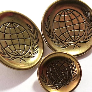 3er Set Vintage Metall Knöpfe, Globus mit Breitengrad & Längengrad - 2 Größen