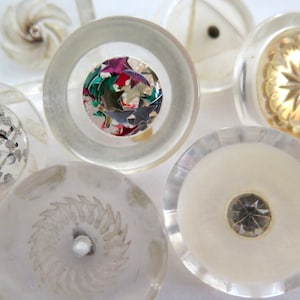 7 Vintage Carved Lucite Buttons - Pearl, Paste, Glitter OME