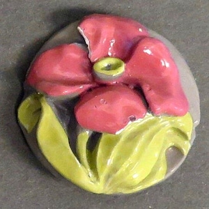 Vintage gipsen knoop Parijs - roze bloem en groene bladeren