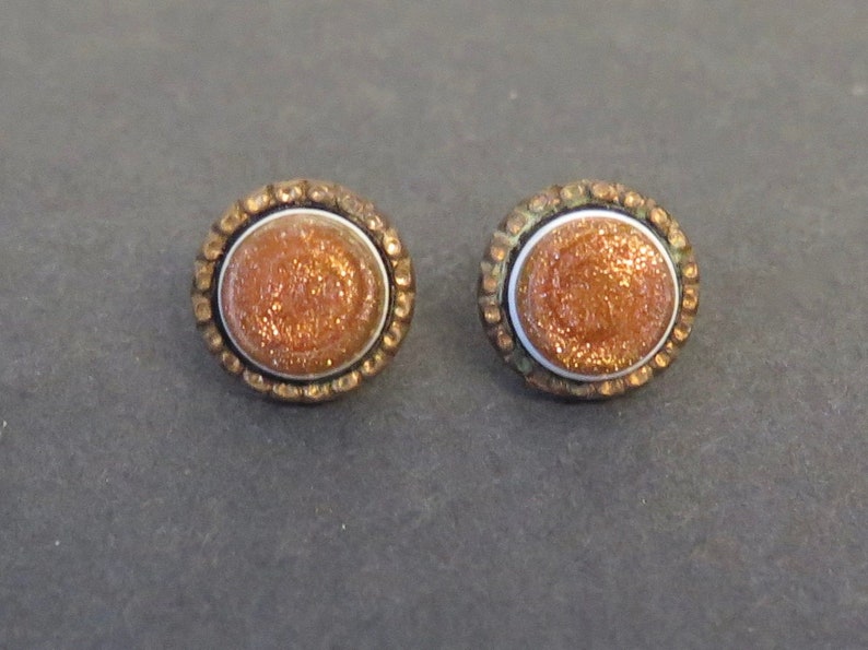 Pair of Antique Waistcoat Buttons Goldstone Glass Center