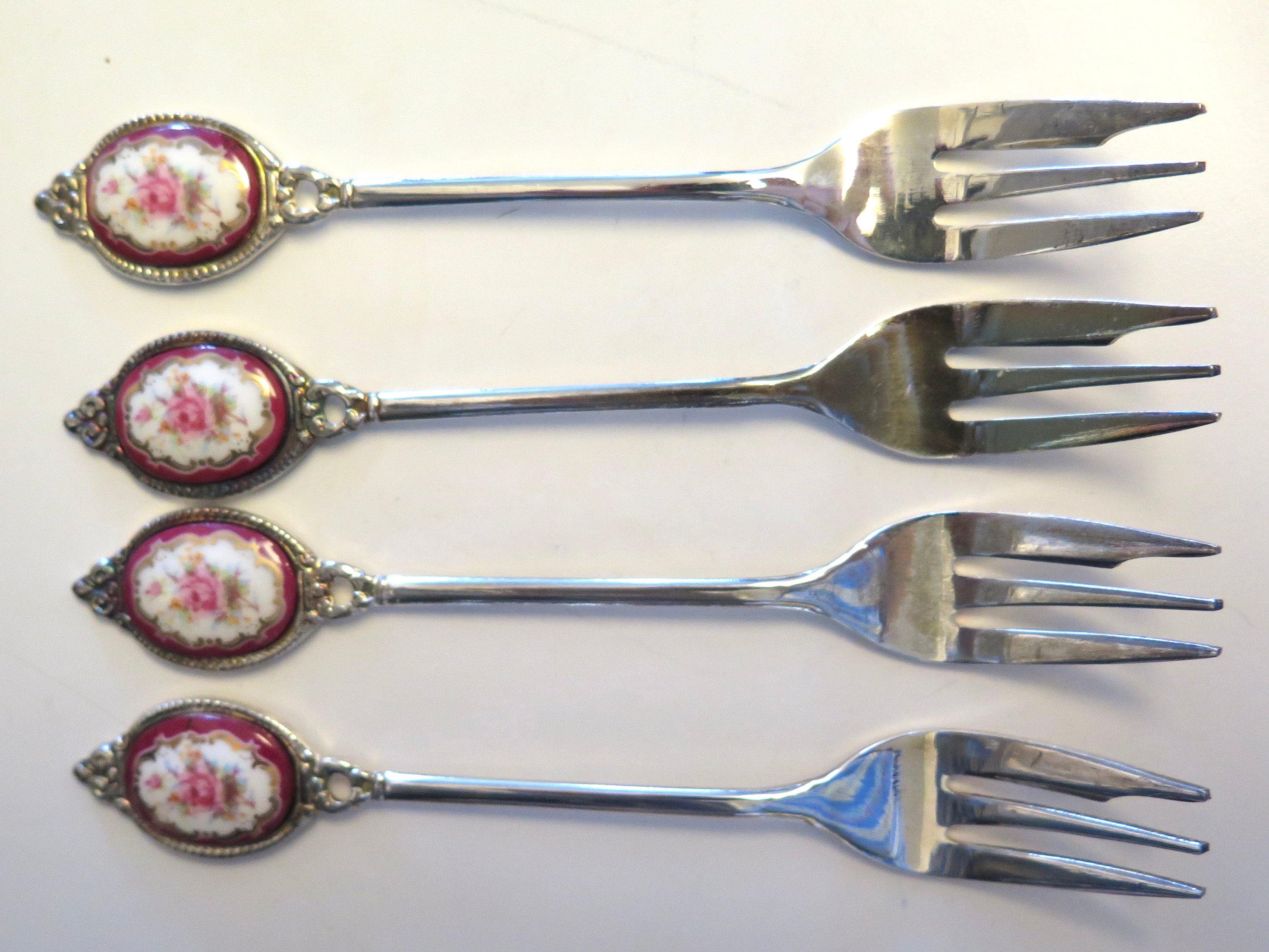 4 Pretty Vintage Cocktail Forks Pink Rose Decoration Etsy