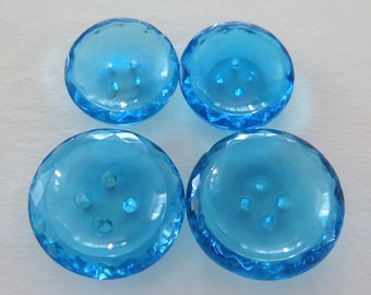 Ensemble vintage de 4 boutons en verre turquoise clair, 2 tailles
