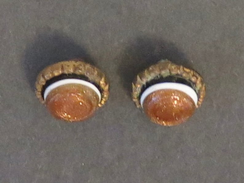 Pair of Antique Waistcoat Buttons Goldstone Glass Center