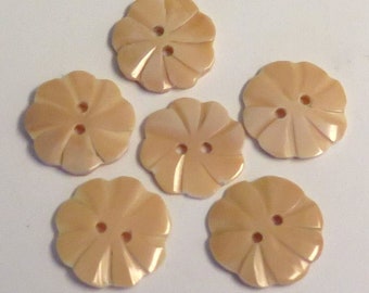 Coque Vintage main sculpté boutons - en forme de fleur 11/16", bords de la coquille Saint-Jacques