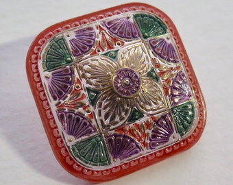 1 1/2" Modern Czech Square Glass Button - Geometric Design