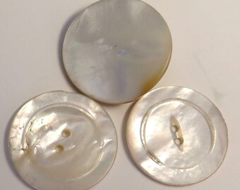Group of 3 - 1 1/8" White Pearl Shell Buttons