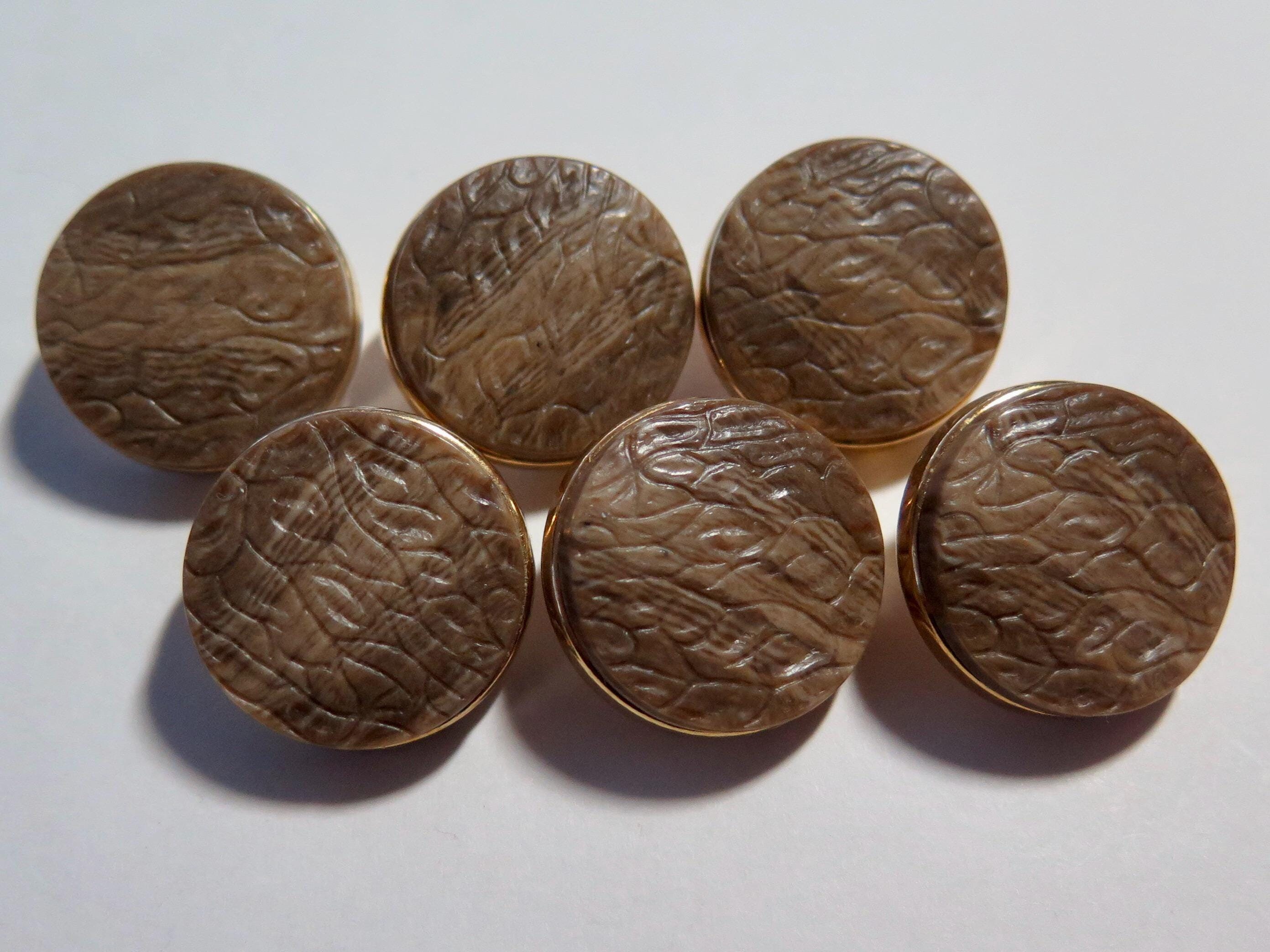 Set of 6 Imitation Antler Buttons - 7/8" Set in Metal