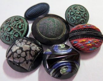 Imitation Fabric Black Glass Buttons - Diverses formes et designs - Votre choix