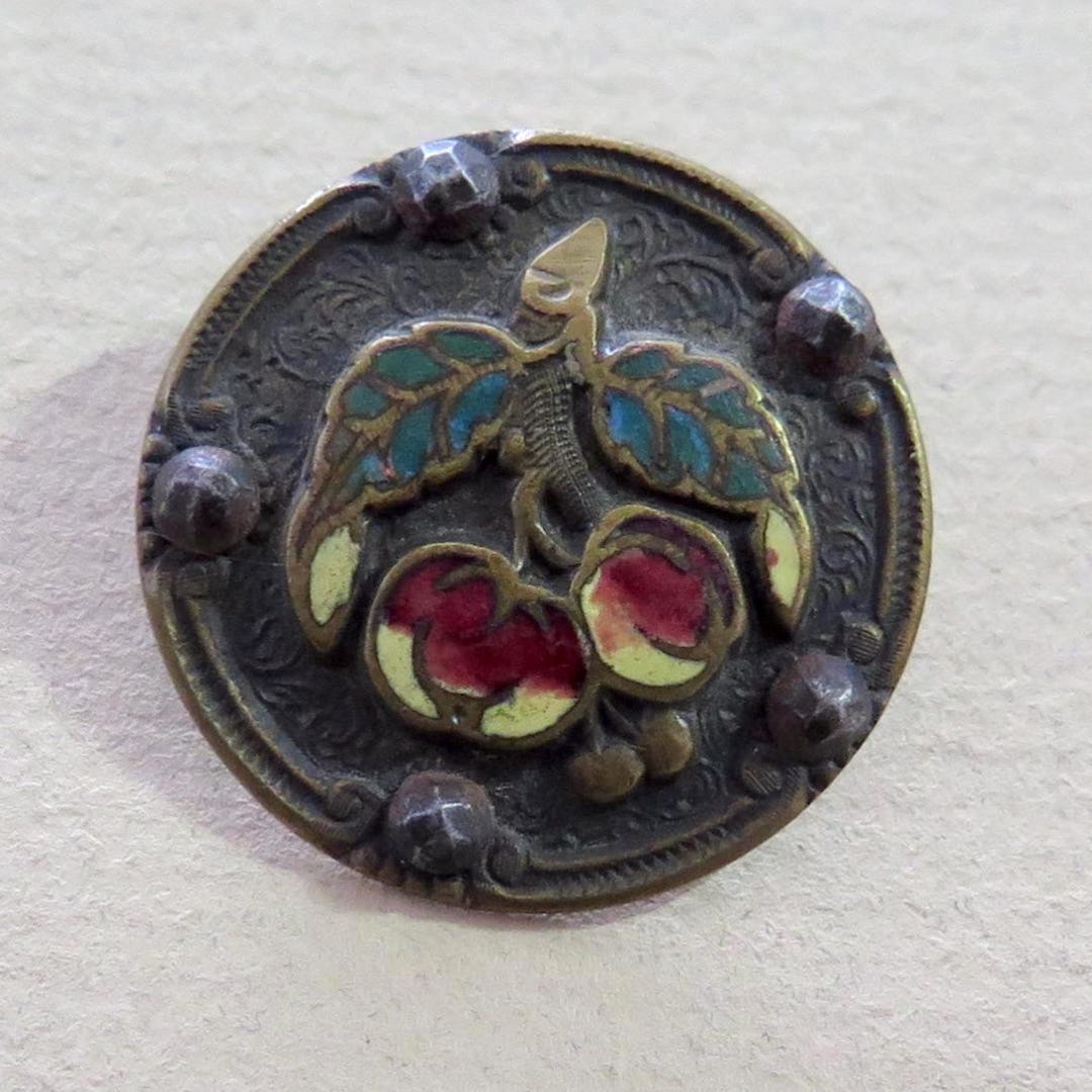 Antique Enamel Cherry Button - Champleve, Cut Steels - Etsy