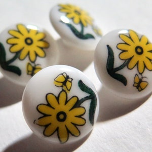 Group of 4 Vintage Plastic Buttons - Printed Floral Designs, Mod 1970s