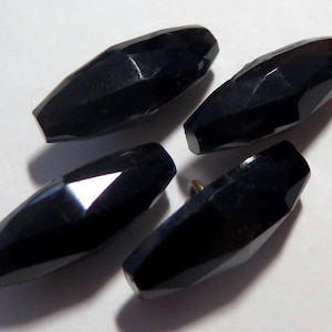 Set of 4 Faceted Black Glass Buttons - Antique, Spindle Shape
