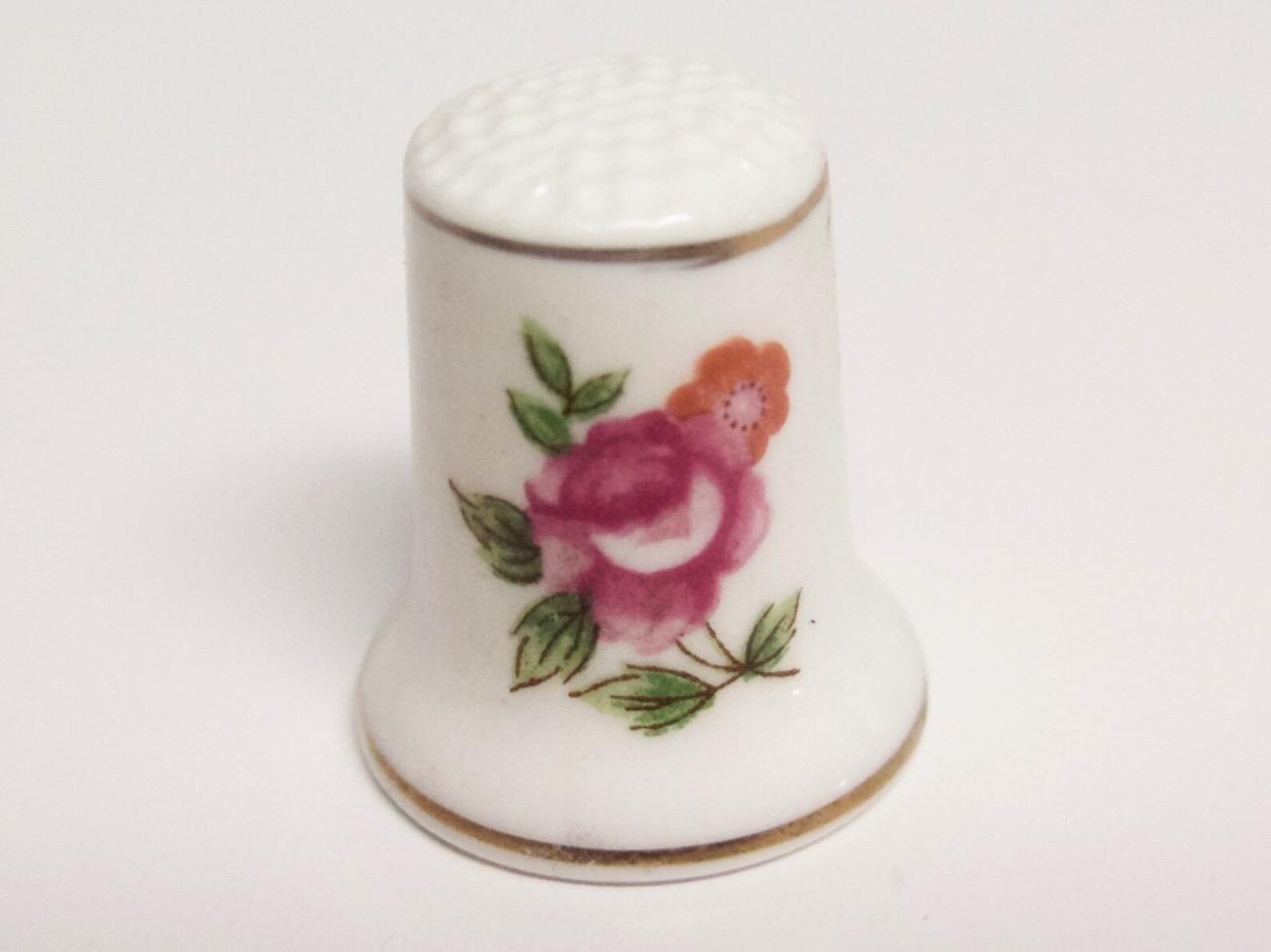 White Porcelain Thimble with Pink Rose in Original Box 1950s Etsy