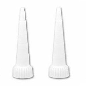 May include: Four white plastic glue tips with a pointed end and a threaded base.