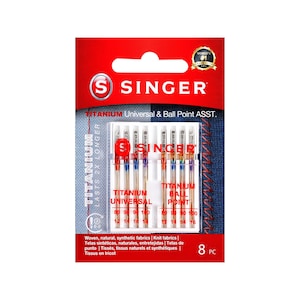 SINGER 04806 Titanium Universal Regular e Agulhas para máquinas de ponta esférica 80/12, 90/14,100/16 Pacote combinado, 8 contagens
