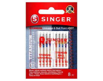 SINGER 04806 Titanium Universal Regular and Ball Point Machine Needles 80/12, 90/14,100/16 Combo Pack, 8-Count
