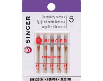 SINGER 04727 Universal Embroidery Needles Sewing Machine Needles Orange Size 80/11 (5ct Each Pack)