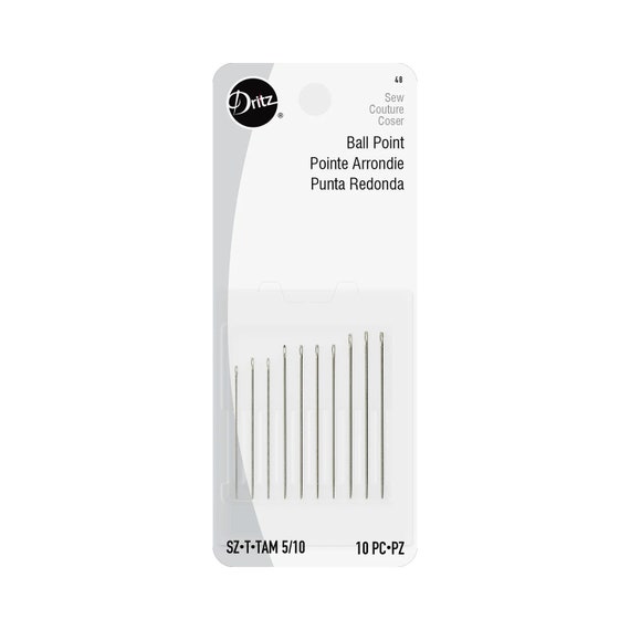 Dritz Ball Point Hand Needles, Size 5/10, 10 pc (Item Number 48) Package (1) Size 11, (2) Size 9, (4) Size 7 and (3) Size 5 ball
