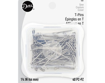 2 Pack of Dritz 101 T Pins, 1-3/4-Inch (44MM) 40 PC, Nickel Sew Couture Coser