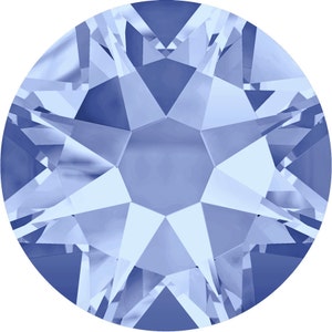 May include: A light blue round rhinestone with a faceted design.