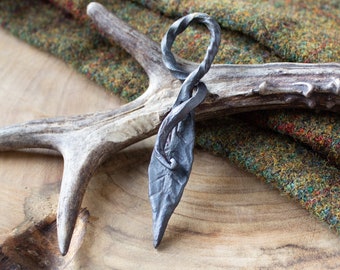 Forged blacksmith Iron Leaf key ring, one of kind, handmade in  natural shape