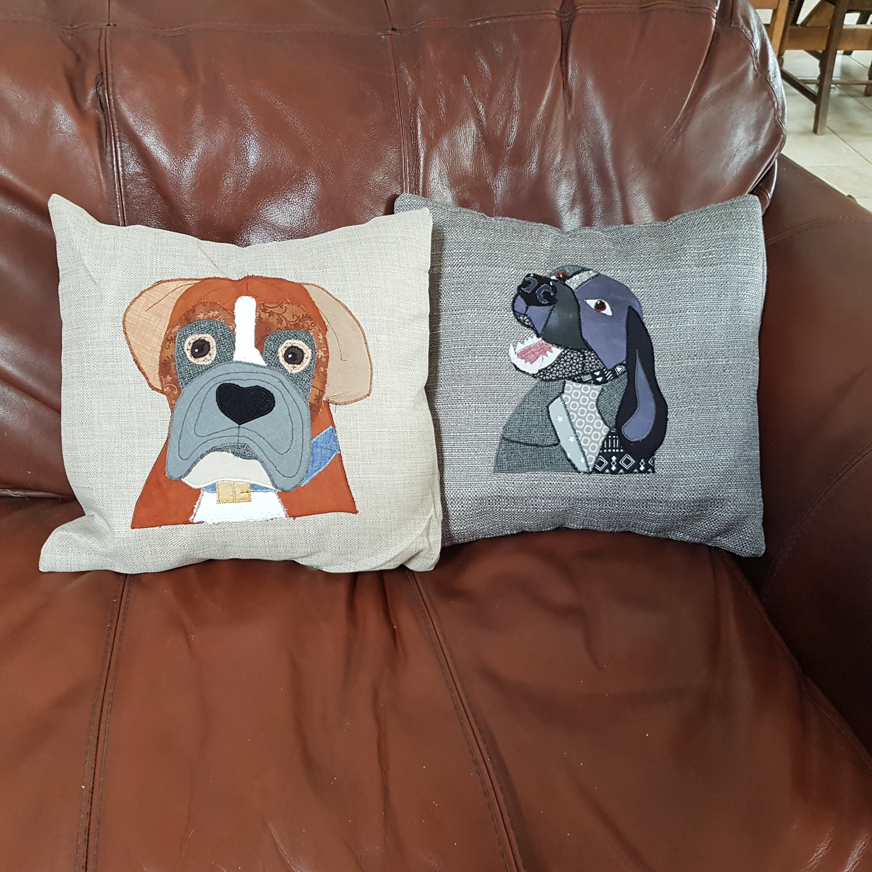 Handmade Dog Cushion Applique dog on a beige or Grey linen Etsy